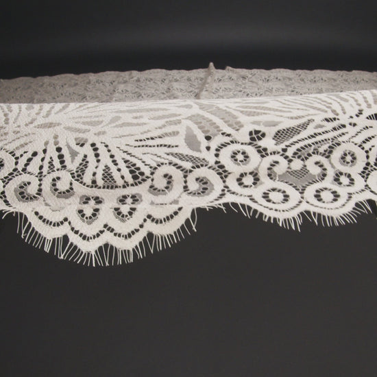 Raschel Lace with Scalloped Finished Edges - Bleached Sand Flowing Petals