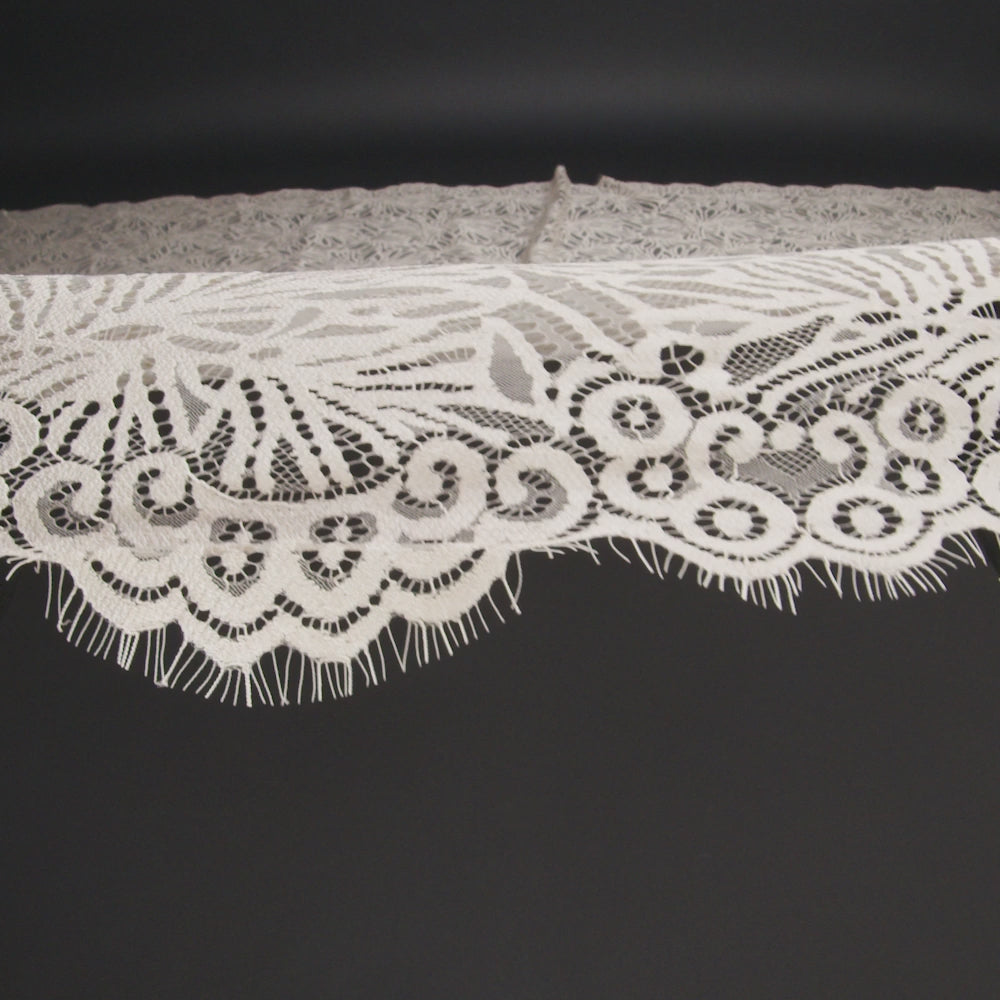 Raschel Lace with Scalloped Finished Edges - Bleached Sand Flowing Petals