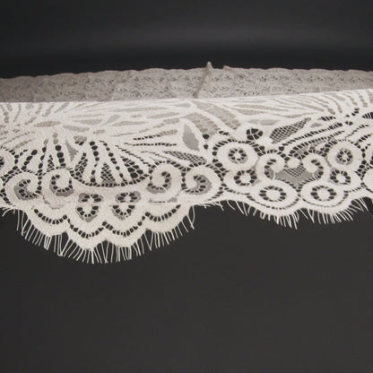 Raschel Lace with Scalloped Finished Edges - Bleached Sand Flowing Petals