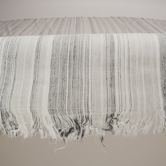 Famous Australian Designer White and Gray Barcode Stripe Linen and Cotton Woven