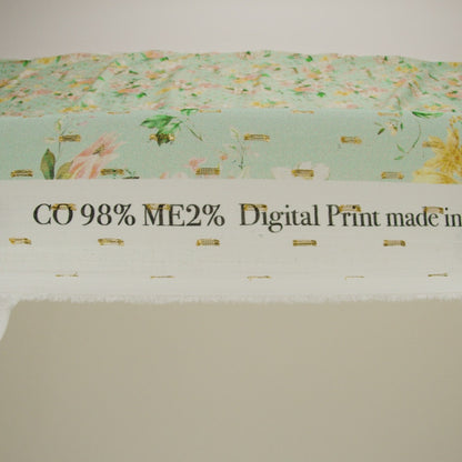 Cotton Voile Print with Metallic Dots - Seafoam and Baby Pink Floral - Mood Exclusive Bewitching Bliss