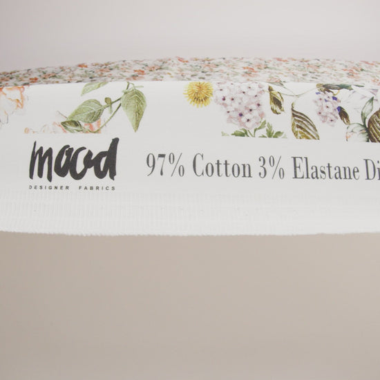 Stretch Cotton Sateen - Orange and Green - Les Fleurs de L'amour Print - Mood Exclusive Jacques Collection