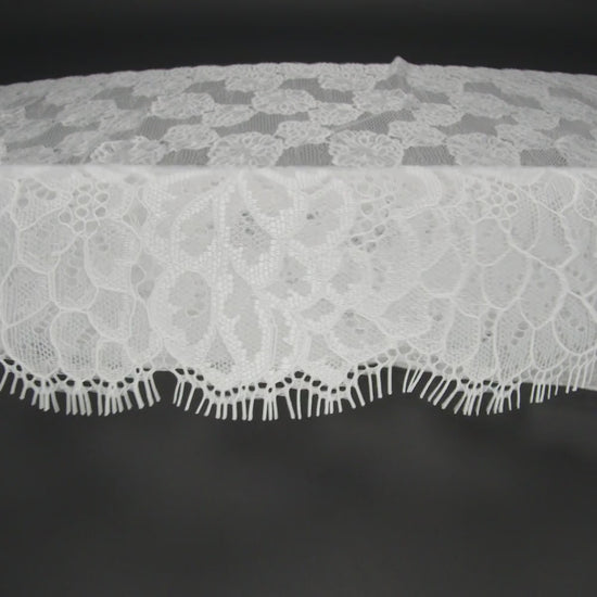 Corded Raschel Lace Panel with Finished Edges - Ivory Big Flowers on Diamond Net