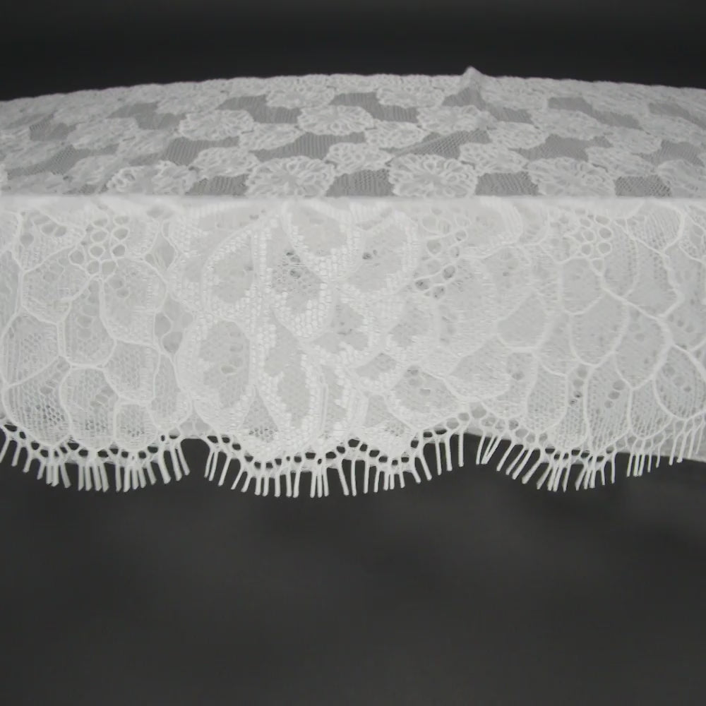 Corded Raschel Lace Panel with Finished Edges - Ivory Big Flowers on Diamond Net