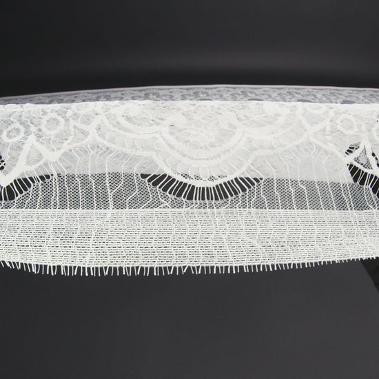 Nylon Re-Embroidered Lace - White Paisley Floral Swirl with Scalloped Borders