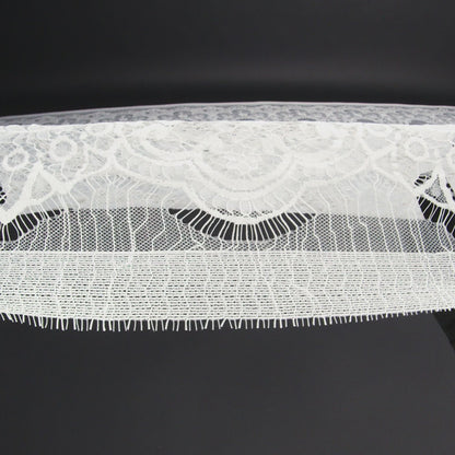 Nylon Re-Embroidered Lace - White Paisley Floral Swirl with Scalloped Borders