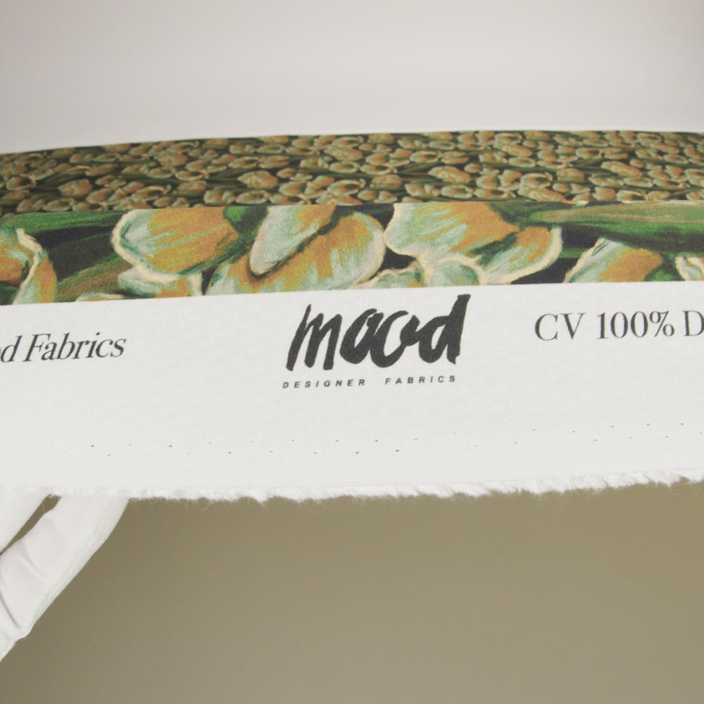 Sustainable Viscose Floral Jacquard Print - Dark Orange, Green and Black Floral - Mood Exclusive Draped in Dawn - Image 6 of 6