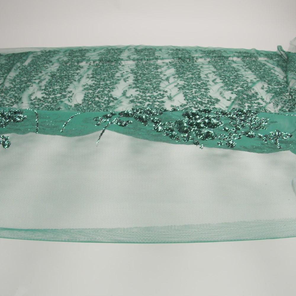 3D Puffy Glitter Tulle - Dark Emerald and Black Floral Stripes - Image 6 of 7