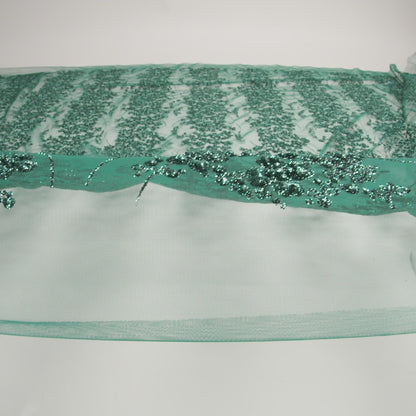 3D Puffy Glitter Tulle - Dark Emerald and Black Floral Stripes