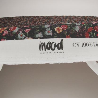 Sustainable Viscose Crepe Print - Black, Light Blue and Yellow Floral - Mood Exclusive Night Air
