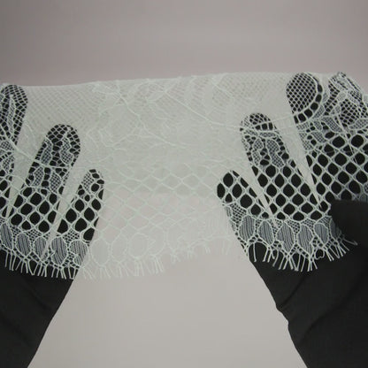 Raschel Lace Panel with Finished Edges - Dusty Aqua Delicate Leafy Vines on Net