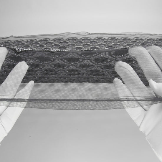 Embroidered and Beaded Lace Tulle with Sequins - Black and Gunmetal Gradient Size Scales