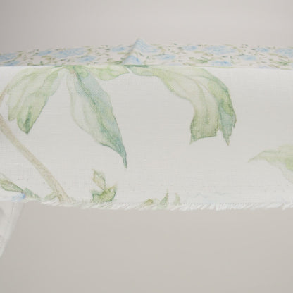 Blue, Green and White Watercolor Roses Medium Weight Linen Woven