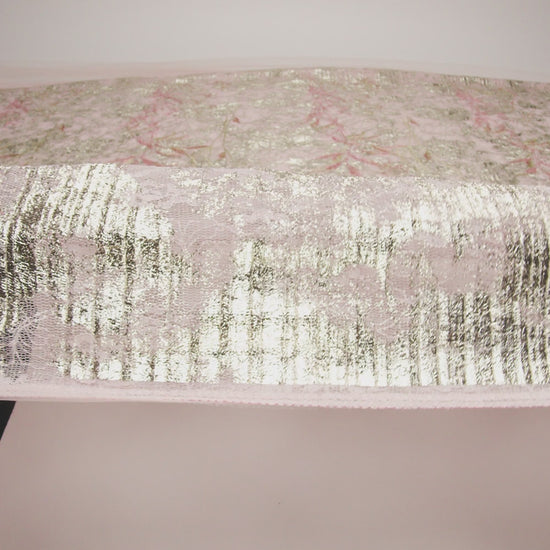 Metallic Foiled Plisse Lace with Embroidery and Beading on Tulle Backing - Light Pink and Gold Flowering Branches