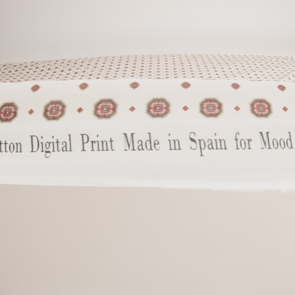 Cotton Voile - White and Brown Medallions - Gemstone Carnations Print - Mood Exclusive St. Tropez Collection