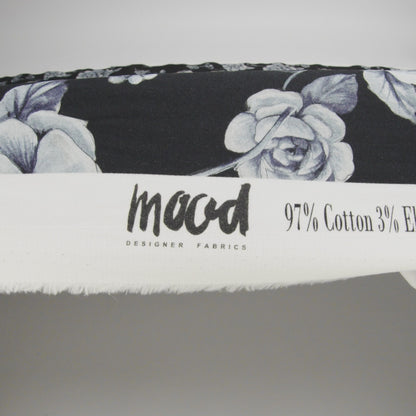 Brushed Stretch Cotton Twill Print - Midnight Navy and Blue Gray Floral - Mood Exclusive Bushel and a Peck