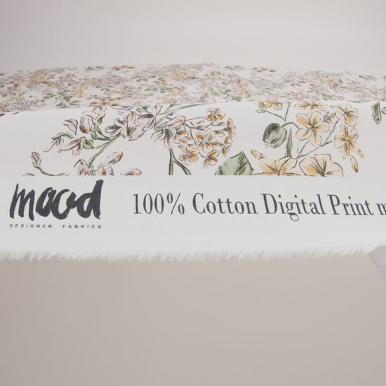 Cotton Voile - White Floral - Blossoms Adrift Print - Mood Exclusive Serengeti Collection