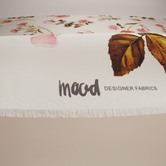 Heavy Silk Satin-Faced Organza, Made in Italy - Pink, White and Green Scattered Tulips and Roses