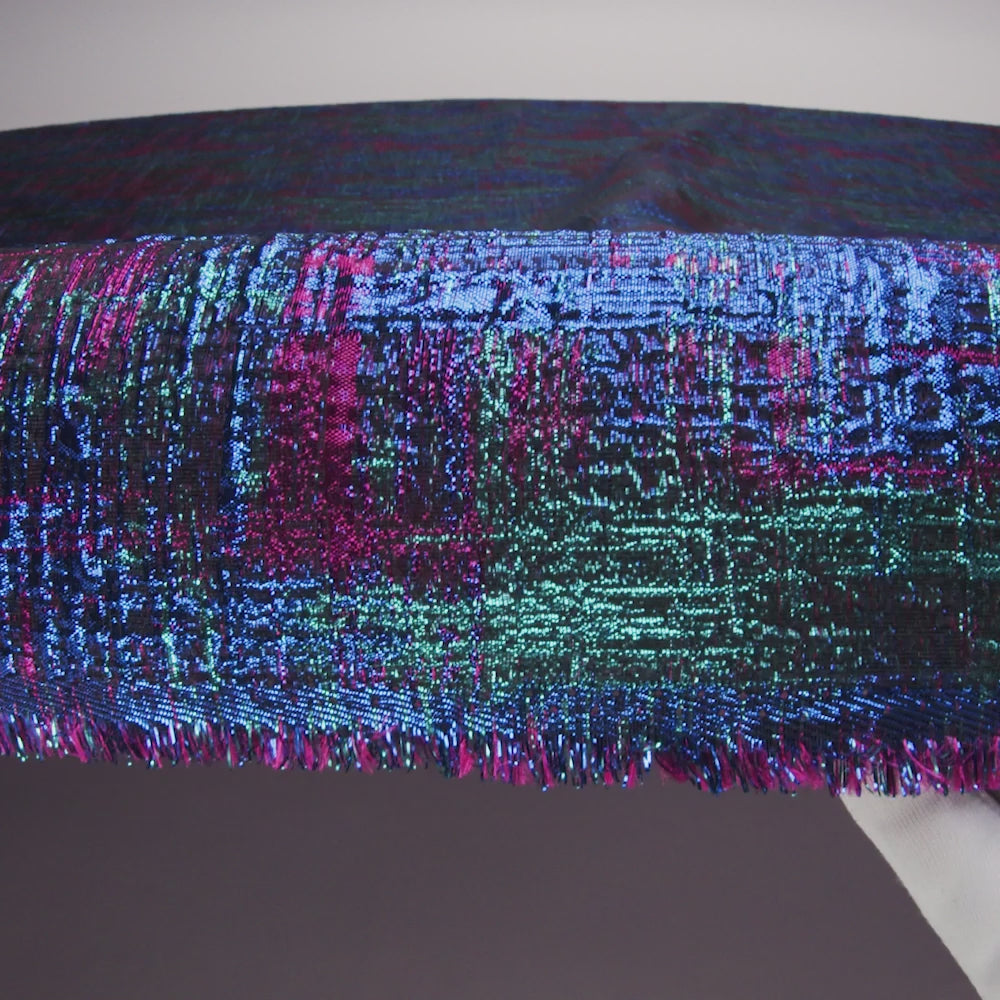 Metallic Teal, Royal and Magenta Distressed Plaid Luxury Brocade - Image 6 of 7