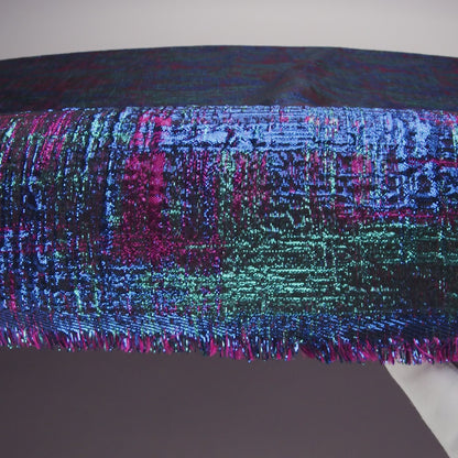 Metallic Teal, Royal and Magenta Distressed Plaid Luxury Brocade