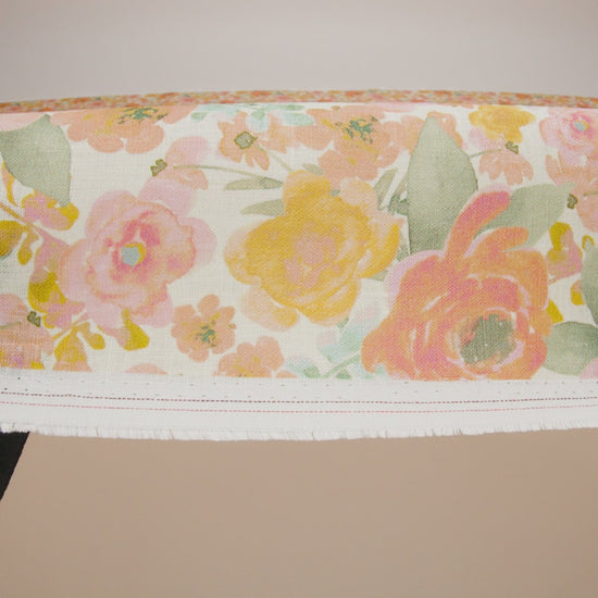 Lightweight Linen Woven Print - Peachy Pink, Yellow and Sage Green Watercolor Florals
