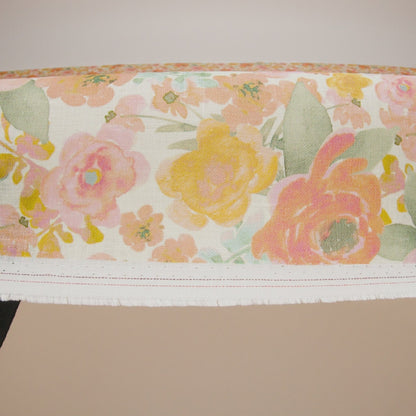 Lightweight Linen Woven Print - Peachy Pink, Yellow and Sage Green Watercolor Florals