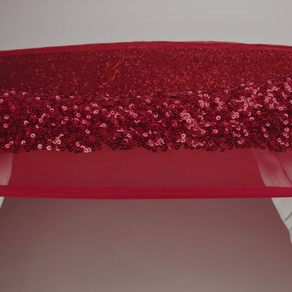 Recycled Polyester All-Over Circular Baby Sequins on Stretch Mesh - Red - Divine Collection