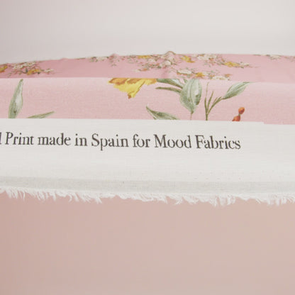 Linen and Rayon Woven - Pink, Yellow and White Rose Sprays - Bella Verona Print - Mood Exclusive Viso Collection