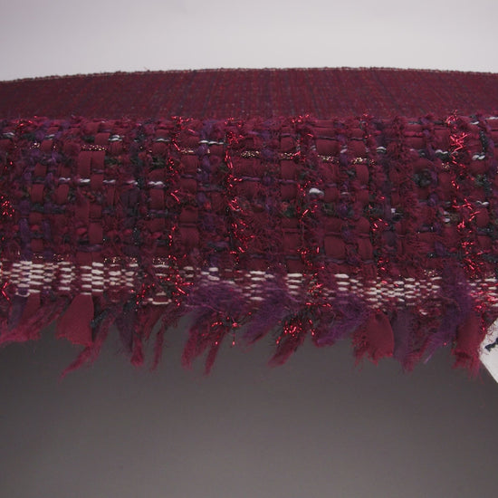 Polyester and Wool Blend Tweed with Eyelash Fringe - Burgundy, Fuchsia and Black