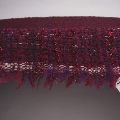 Polyester and Wool Blend Tweed with Eyelash Fringe - Burgundy, Fuchsia and Black