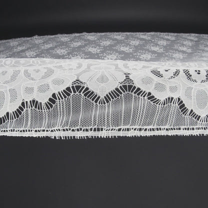 Re-Embroidered Lace with Scalloped Border - White Rose Bunches