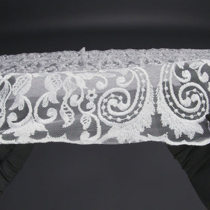 Embroidered Lace Tulle - Bright White Floral Damask with Swirls and Lattice