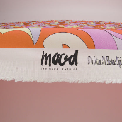 Stretch Cotton Sateen - Purple, Orange and Brown Abstract - Magical Mystery Print - Mood Exclusive Groove Collection
