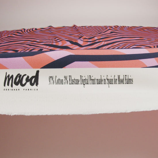 Stretch Cotton Sateen - Pink Abstract Lines - Soundwave Strut Print - Mood Exclusive Groove Collection