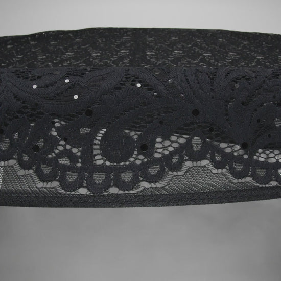 Stretch Raschel Lace with Metallic Spots - Black Fancy Leaves and Flowers