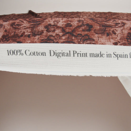 Slubbed Gauzy Cotton Woven - Rust and Burgundy Distressed Floral Damask - Mood Exclusive Reflecting Revelations Print