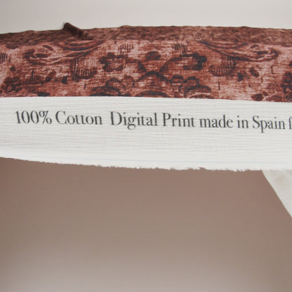 Slubbed Gauzy Cotton Woven - Rust and Burgundy Distressed Floral Damask - Mood Exclusive Reflecting Revelations Print