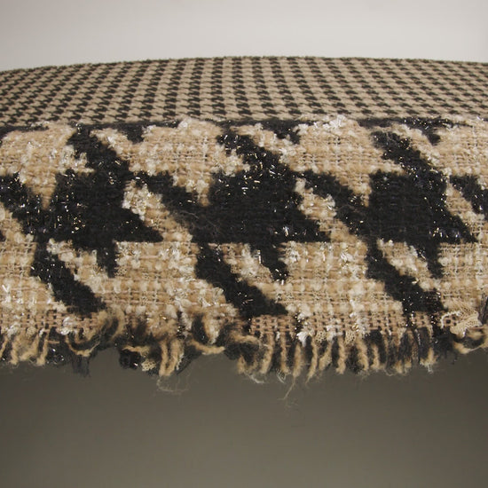 Metallic Polyester and Wool Blend Tweed - Beige and Black Houndstooth