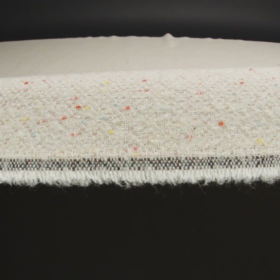 Wool Blend Chevron Twill Tweed with Clear Baby Sequins - Off White with Rainbow Flecks