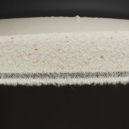 Wool Blend Chevron Twill Tweed with Clear Baby Sequins - Off White with Rainbow Flecks