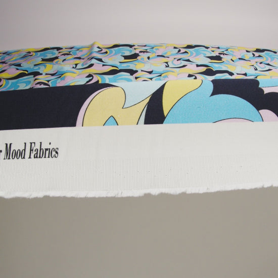 Stretch Cotton Sateen - Blue, Pink and Yellow Abstract - Magical Mystery Print - Mood Exclusive Groove Collection