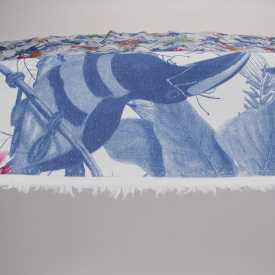 Mercerized Organic Egyptian Cotton Voile - Patriot Blue and Cool Gray Tropical Birds - Toulouse Collection