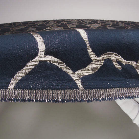 Metallic Rose Gold and Navy Abstract Luxury Burnout Brocade