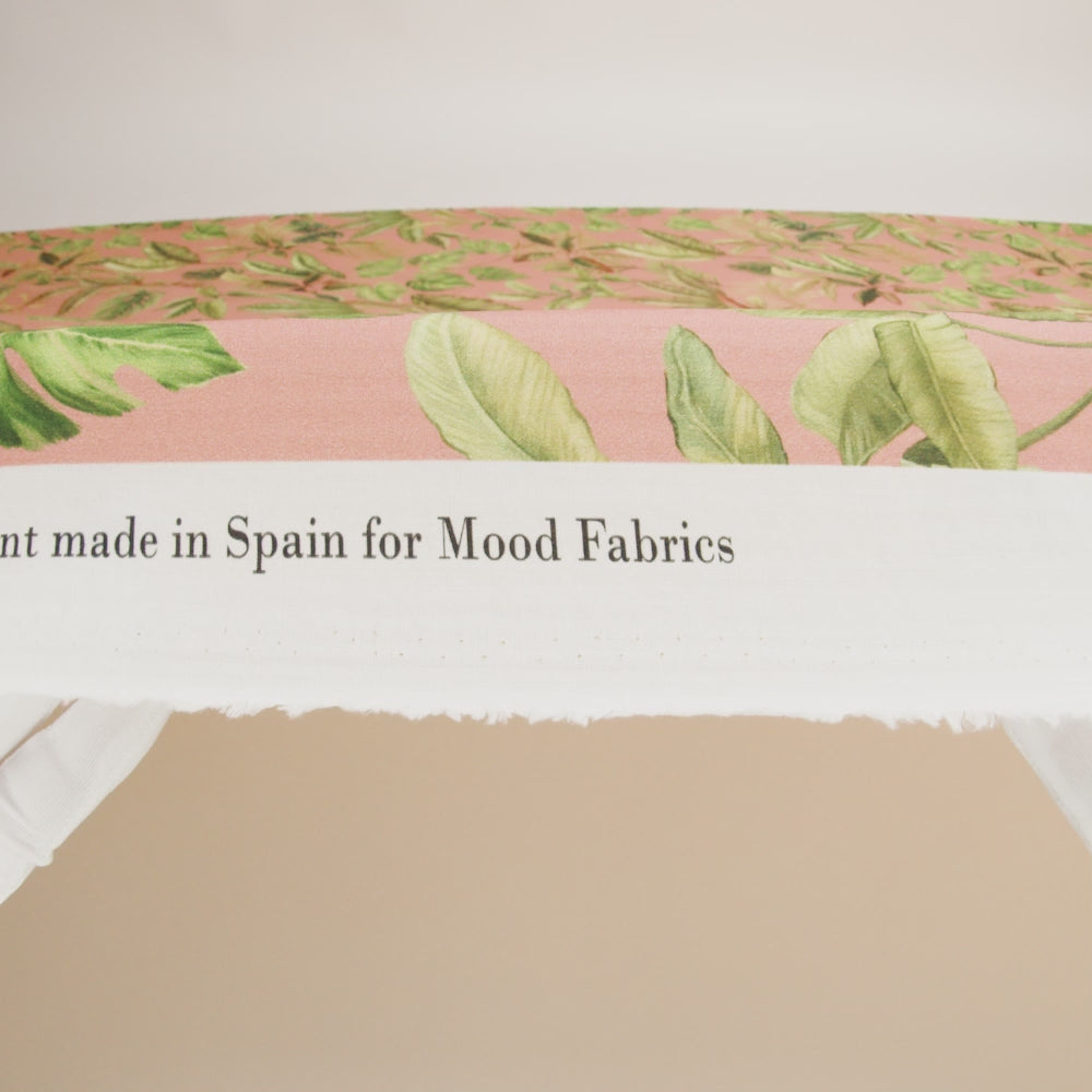 Cotton and Viscose Striped Seersucker Print - Pink Leaves - Mood Exclusive Tropic Royale