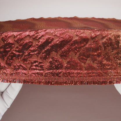 Metallic Copper, Scarlet and Wine Abstract Mosaic Luxury Brocade