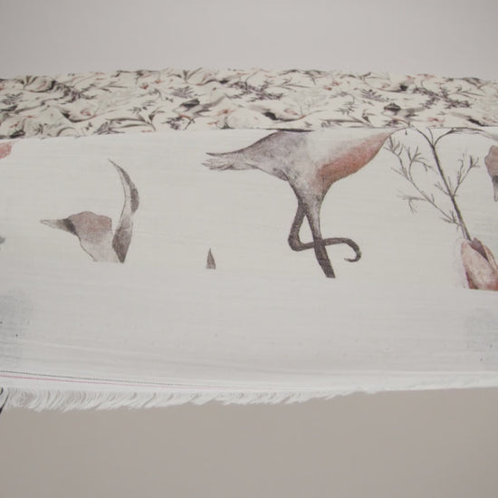 Crinkled Cotton Gauzy Woven - Russet, Aubergine and Black Cranes in the Branches - Mood Exclusive Winged Serenity Print - Image 6 of 6