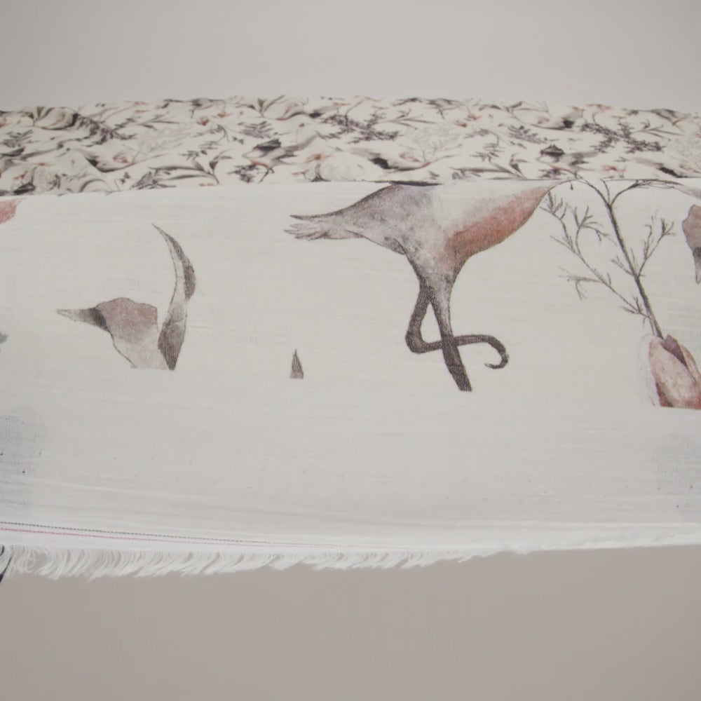 Crinkled Cotton Gauzy Woven - Russet, Aubergine and Black Cranes in the Branches - Mood Exclusive Winged Serenity Print - Image 6 of 6