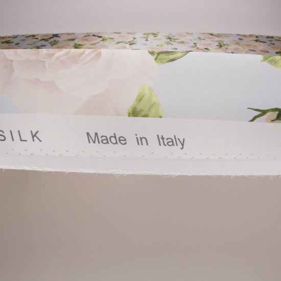 Silk Charmeuse Print 16MM, Made in Italy - Pale Blue, White and Green Bunches of Roses
