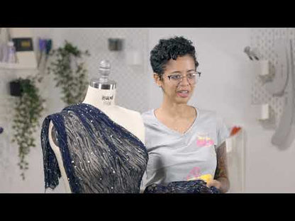 Beaded and Sequined Lace with Scallop Edge - White Abstract