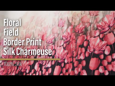 Silk Charmeuse 19mm - Pink, Black and Cream Floral Field Border - Image 6 of 6